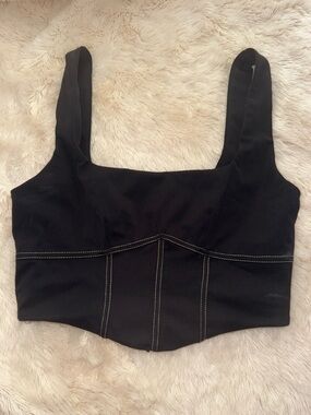 Olivaceous Black Contrast Stitch Corset Crop Top Medium